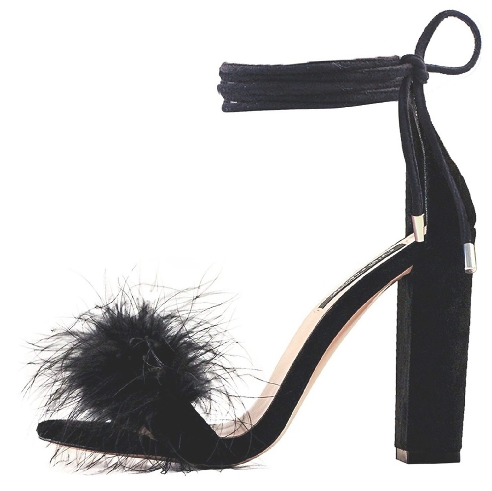 Women's Fuzzy Pom Pom Open Toed Heel